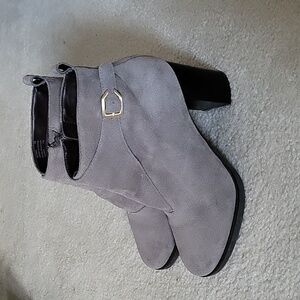 Cole Haan Gray Suede Glendale Bucklet Ankle Boot